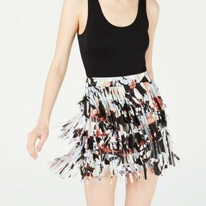 Bar III Fringe Mini Skirt in Abstract Print (NWT)